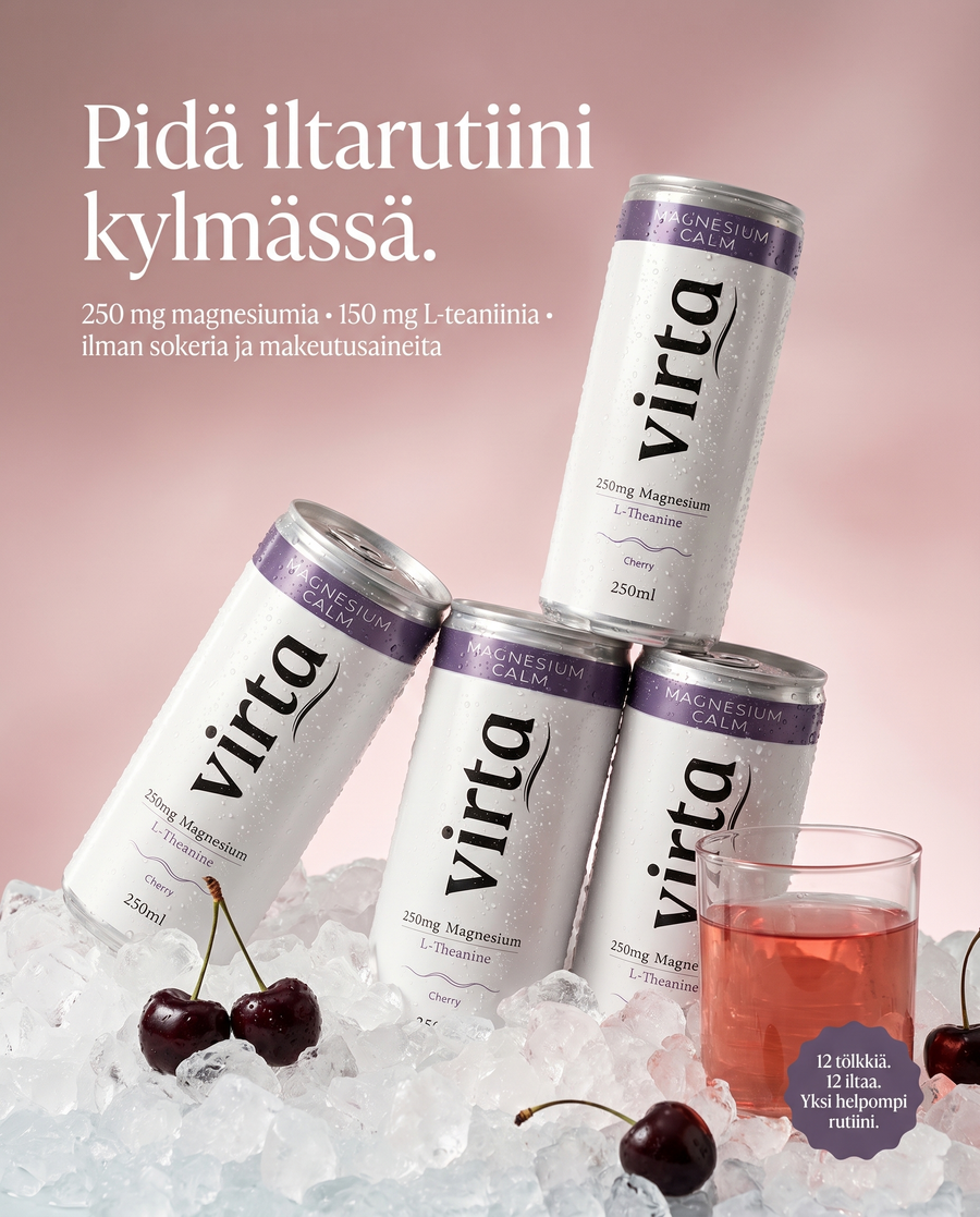 Virta Magnesium -kirsikan makuinen magnesiumjuoma, 250 mg magnesiumia