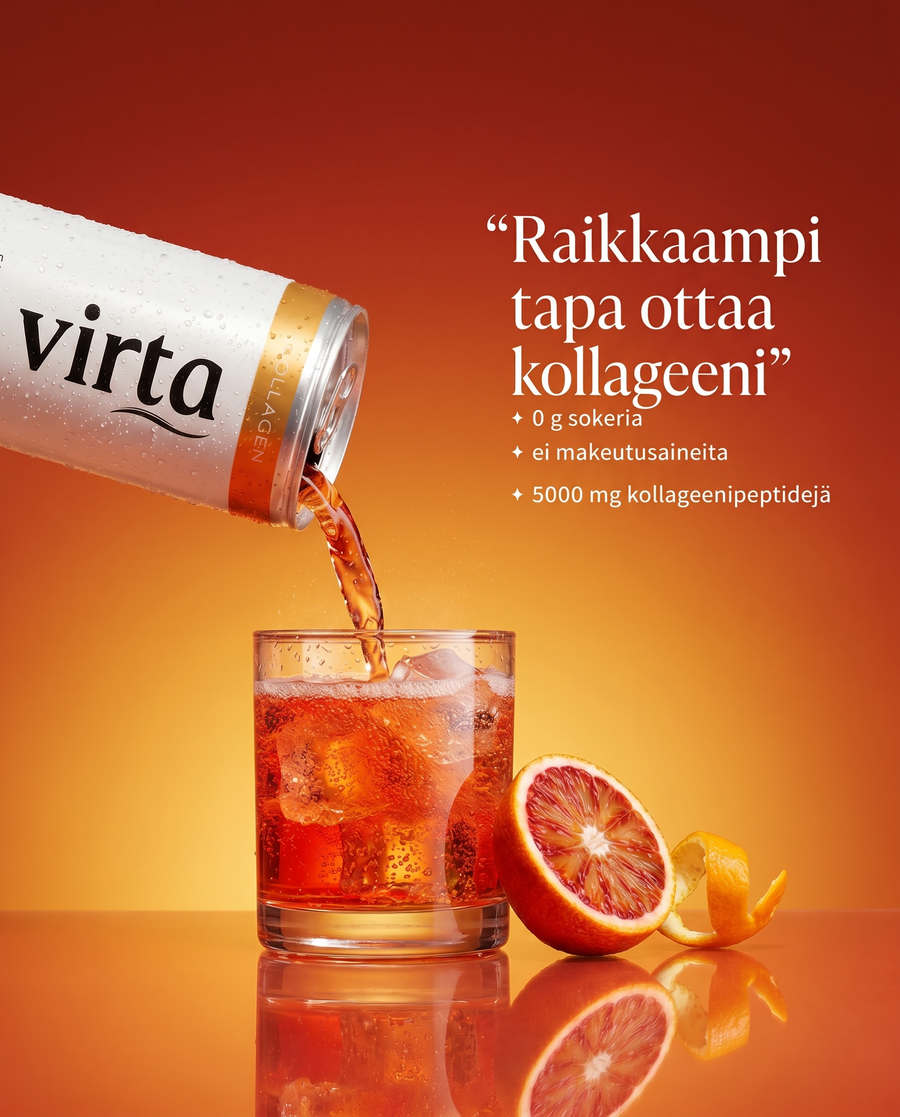 Virta Kollageeni -veriappelsiinin makuinen juoma, 5000 mg kollageenipeptidejä